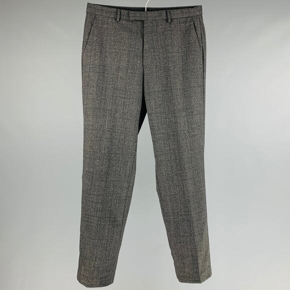CALVIN KLEIN Size 32 Black Glenplaid Wool Blend Flat Front Dress Pants - Picture 1 of 4